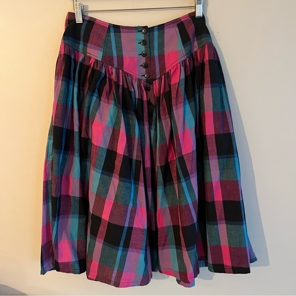 Vintage The Cotton Collection Matching Checkered Long Sleeve Blouse & Sk… - Picture 9 of 16